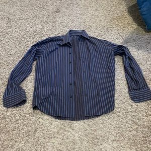 Express Men's Modern Fit Button Down Brown Striped Dress Shirt